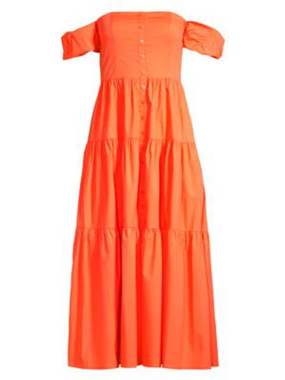 Shop Staud Elio Puff Sleeve Prairie Dress In Orange