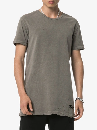Shop Ksubi Distressed Short Sleeve Cotton T-shirt In Grey