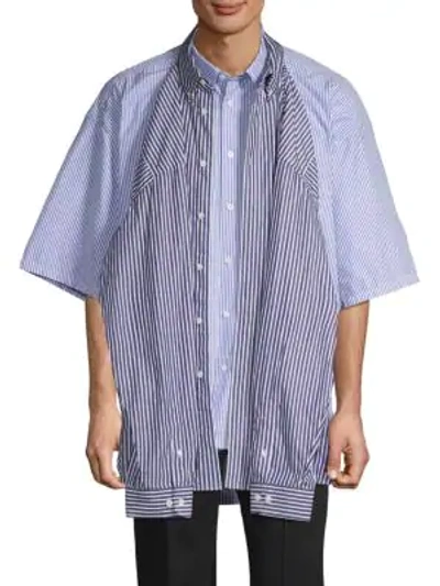 Shop Balenciaga Striped Button-down Shirt In Navy White