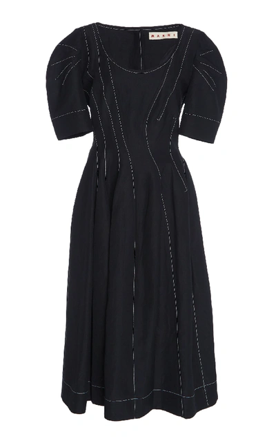 Shop Marni Structured Contrast Stitch Dress In Black
