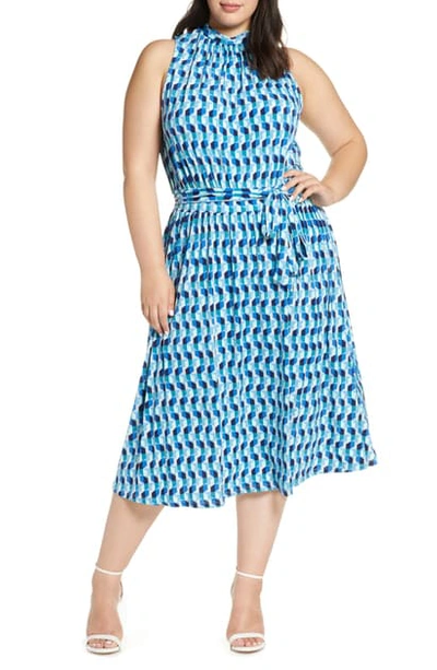 Shop Leota Mindy Shirred Midi Dress In Mod Geo