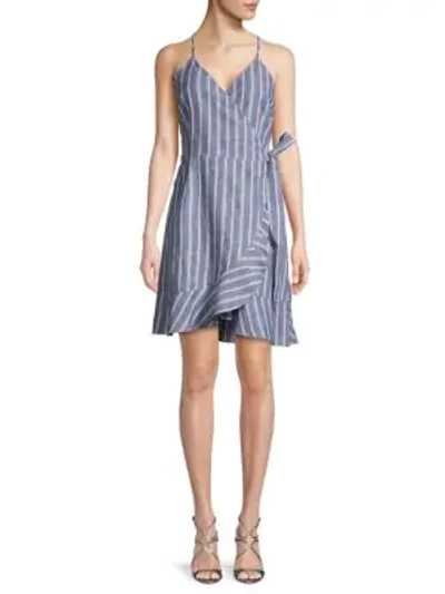 Shop Abs By Allen Schwartz Striped Linen & Cotton Blend Wrap Dress In Blue