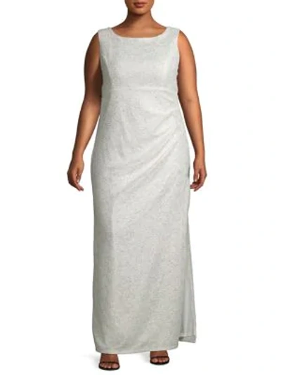 Shop Marina Plus Embellished Sleeveless Gown In Ivory