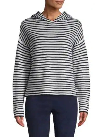 Shop Alice And Olivia Striped Wool Blend Hoodie In Black White