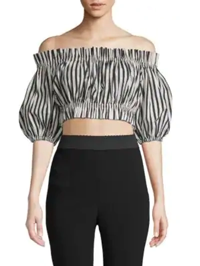 Shop Dolce & Gabbana Off-the-shoulder Zebra-print Cropped Blouse In Black White
