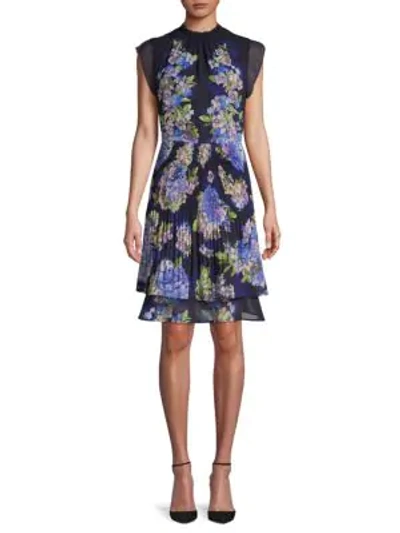 Shop Abs By Allen Schwartz Floral Pleated A-line Dress In Hydrangea