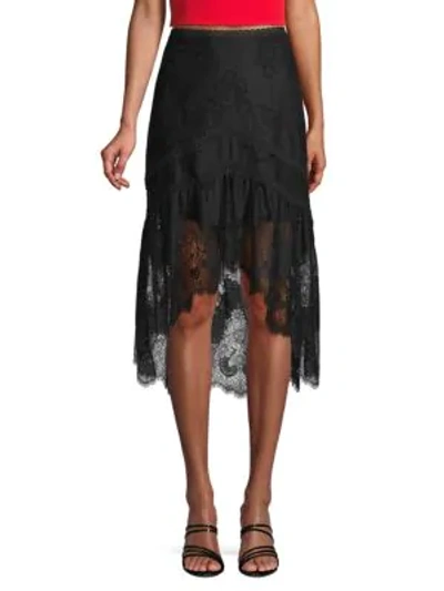 Shop Alice And Olivia Triss Lace High-low Skirt In Black