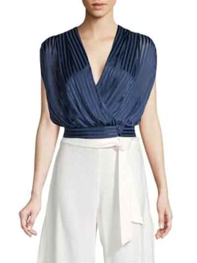 Shop Alice And Olivia Briella Striped Wrap Blouson Top In Blue