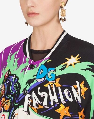 Shop Dolce & Gabbana Silk Maxi Shirt With Super Heroine Print In Multi-colored