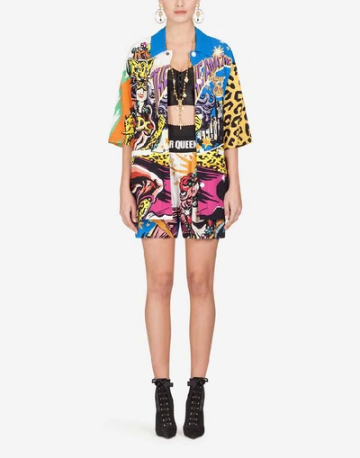 Shop Dolce & Gabbana Cady Shorts With Super Heroine Print In Multi-colored