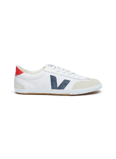 Veja volley Suede Panel Organic Canvas Trainers In White Nautico