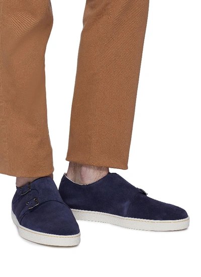 Shop John Lobb 'holme' Double Monk Strap Suede Sneakers In Blue