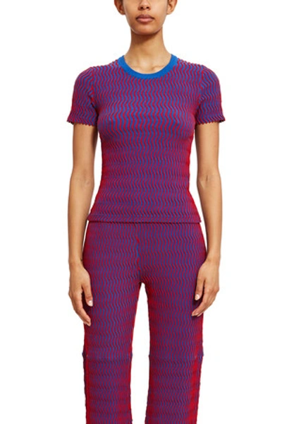 Shop Opening Ceremony Squiggle Short Sleeve Sweater In Cobalt/cranberry