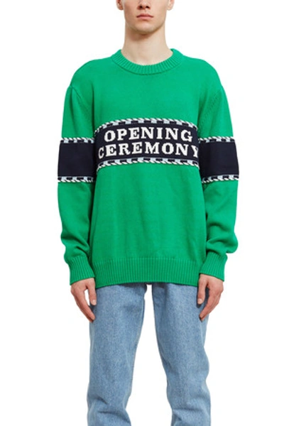 Shop Opening Ceremony Logo Stripe Sweater In Kelly Green Multi
