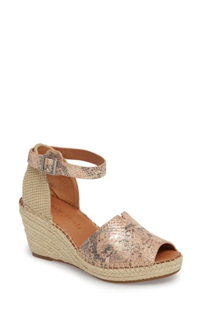 Shop Gentle Souls By Kenneth Cole Charli Espadrille Wedge In Rose Metallic Leather