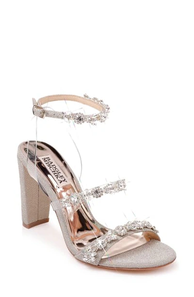 Shop Badgley Mischka Adel Crystal Embellished Ankle Strap Sandal In Platino Glitter