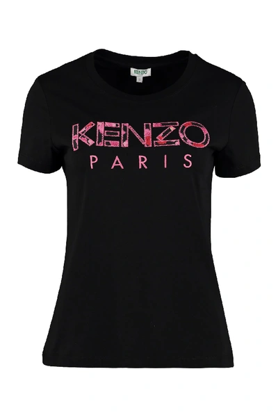 Shop Kenzo Cotton T-shirt With Embroidered Logo In Black