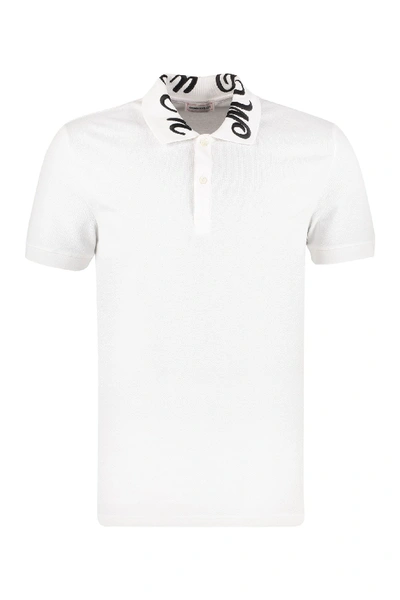 Shop Alexander Mcqueen Embroidered Cotton-piqué Polo Shirt In White