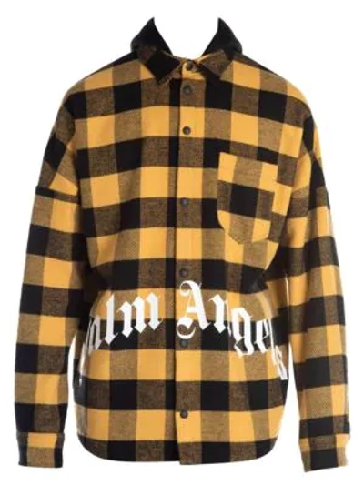 Shop Palm Angels Hooded Plaid Overshirt In Yellow White
