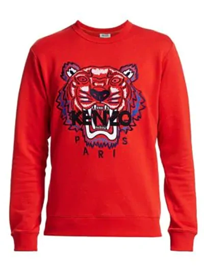 Shop Kenzo Tiger Embroidered Crew Sweatshirt In Dark Red