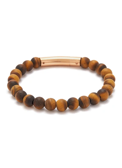 Shop Tateossian Tiger Eye Bead 18k Rose Gold Silver Bracelet In Red