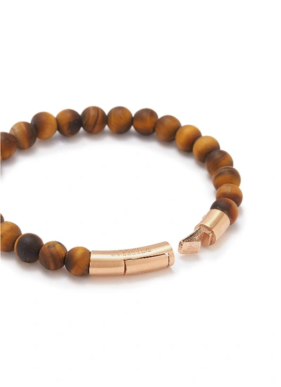 Shop Tateossian Tiger Eye Bead 18k Rose Gold Silver Bracelet In Red