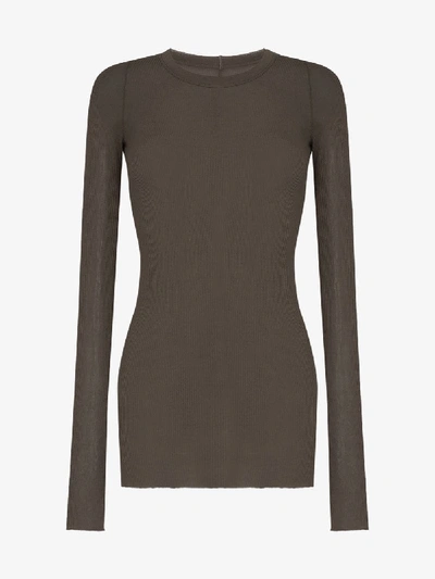 Shop Rick Owens Ribbed Long Sleeve Silk Blend Top In Grey