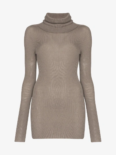 Shop Rick Owens Turtleneck Ribbed Cashmere Sweater In Grey
