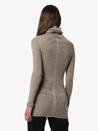 Shop Rick Owens Turtleneck Ribbed Cashmere Sweater In Grey