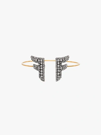 Shop Fendi Crystal Ffreedom Logo Bracelet In F179a-burattato Gold +vint