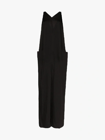 Shop Rick Owens Black Sleeveless Wide Leg Wool Jumpsuit