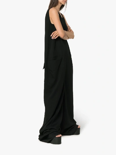 Shop Rick Owens Black Sleeveless Wide Leg Wool Jumpsuit