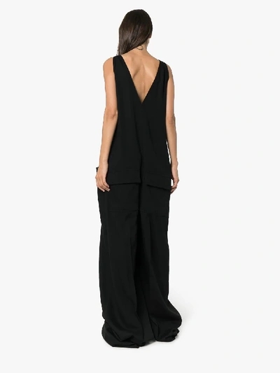 Shop Rick Owens Black Sleeveless Wide Leg Wool Jumpsuit