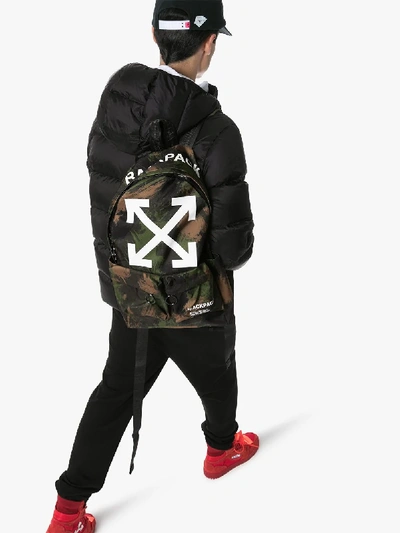 Shop Off-white Camouflage Quote Logo Backpack In Green