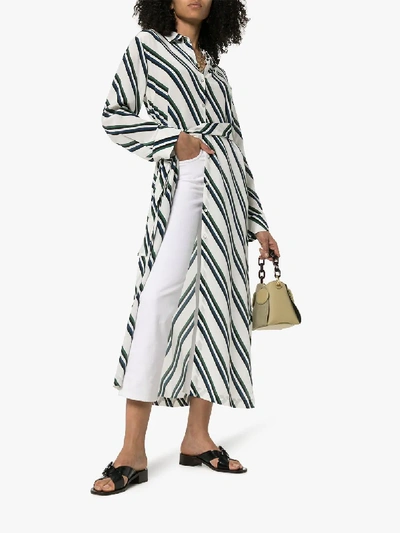 Shop Asceno Diagonal Stripe Print Silk Shirt Dress In Diagonal Stripe 1