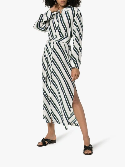 Shop Asceno Diagonal Stripe Print Silk Shirt Dress In Diagonal Stripe 1