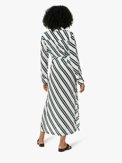 Shop Asceno Diagonal Stripe Print Silk Shirt Dress In Diagonal Stripe 1