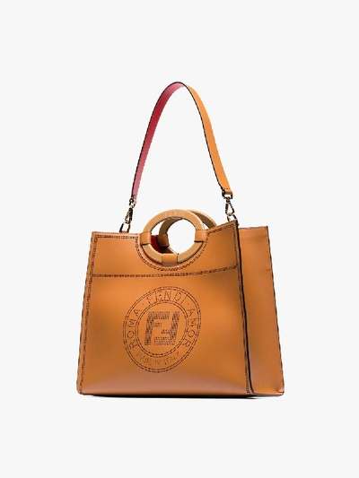 Shop Fendi Brown Runaway Medium Perforated Leather Tote Bag