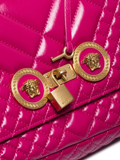 Shop Versace Pink Quilted Patent Leather Shoulder Bag