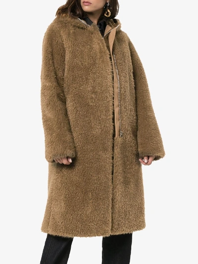 Shop Helmut Lang Double-layer Faux Fur Parka Coat In Green