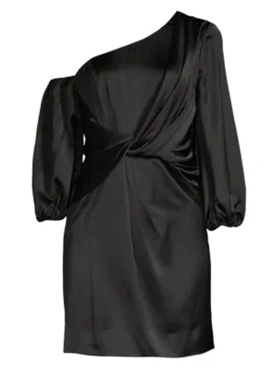 Shop Amur One-shoulder Knotted Mini Dress In Black