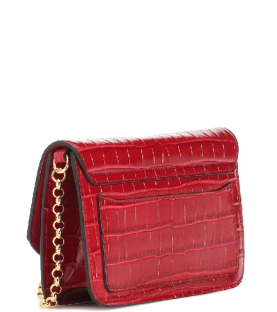 Shop Chloé C Croc-effect Leather Clutch In Red