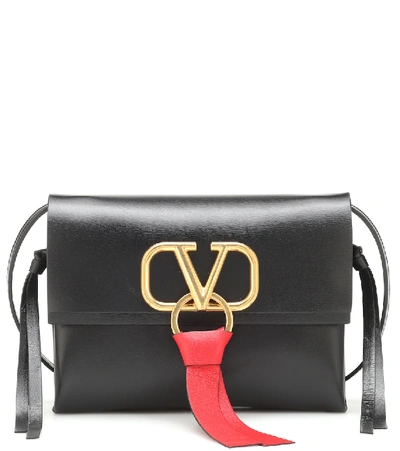 Shop Valentino Vring Leather Crossbody Bag In Black