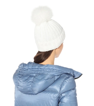 Shop Moncler Fur-trimmed Wool Beanie In White