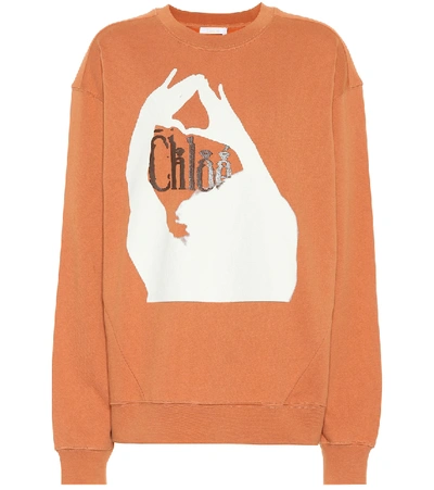 Shop Chloé Logo Cotton-jersey Sweatshirt In Brown