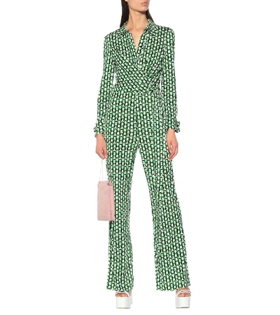 Shop Diane Von Furstenberg Michelle Silk-jersey Jumpsuit In Green