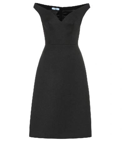 Shop Prada Wool-gabardine Midi Dress In Black