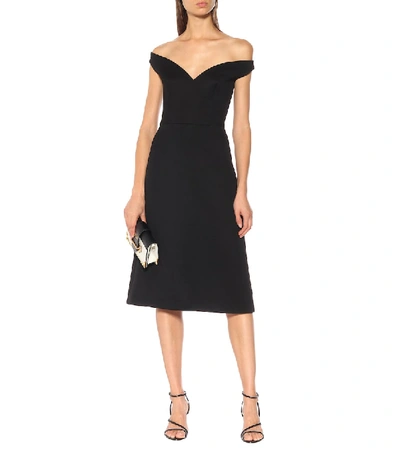 Shop Prada Wool-gabardine Midi Dress In Black