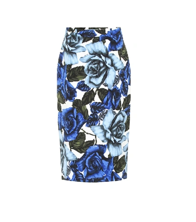Shop Prada Floral Cotton-poplin Skirt In Blue