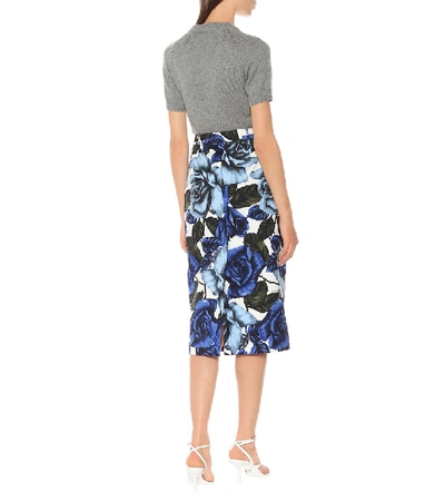 Shop Prada Floral Cotton-poplin Skirt In Blue